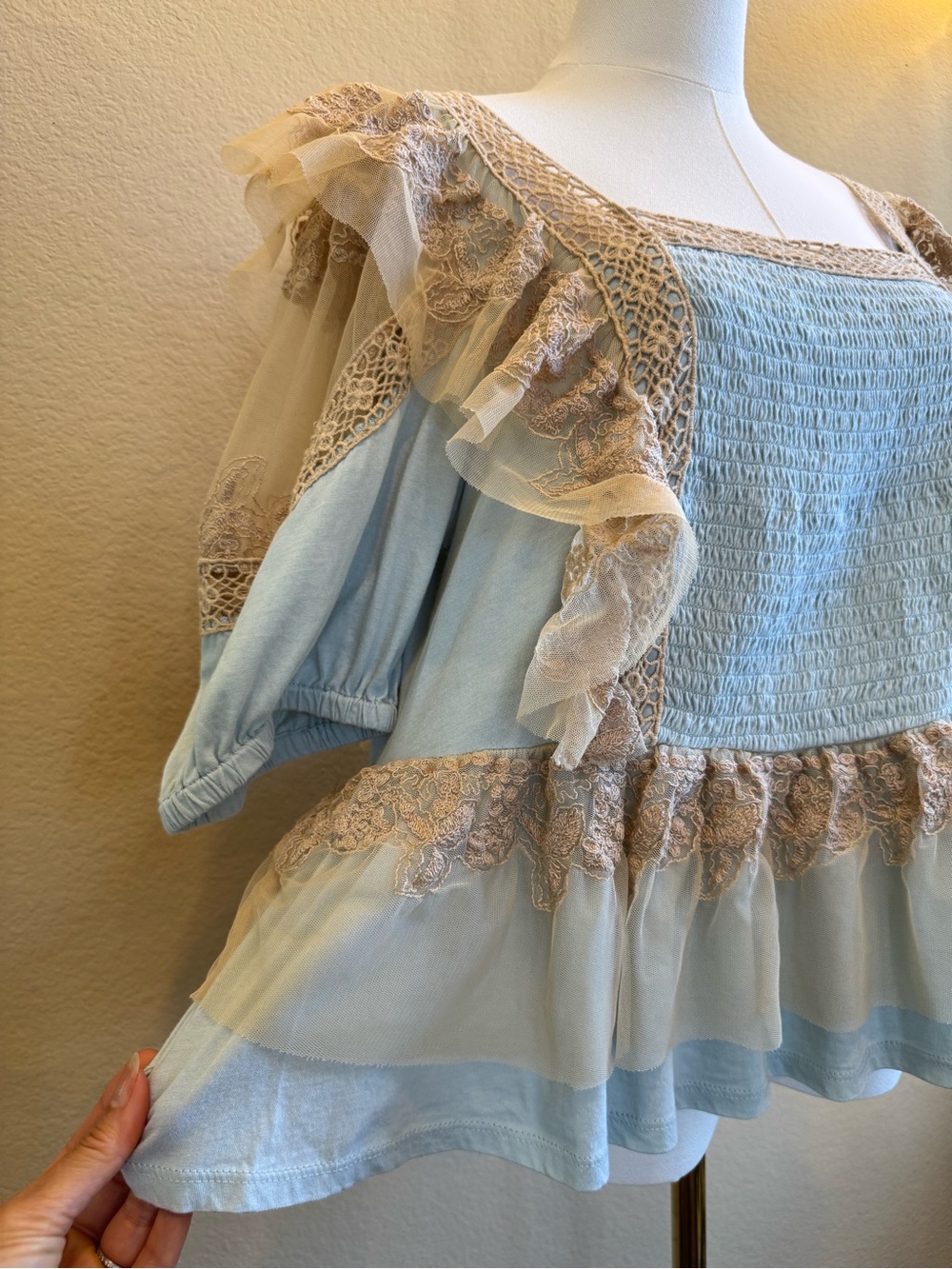 Anthropologie Forever That Girl Ruffled Lace Peplum Top Women’s M Romantic Boho - Picture 8 of 15